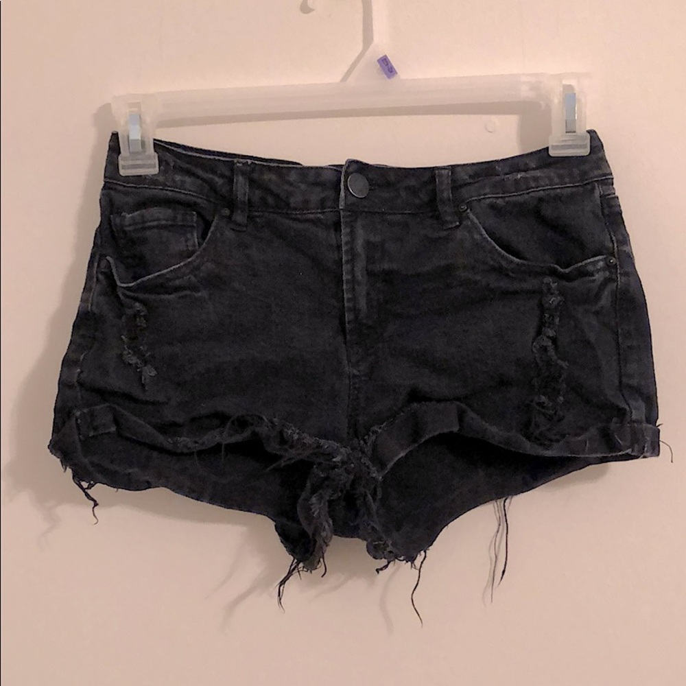 Black ripped jean shorts